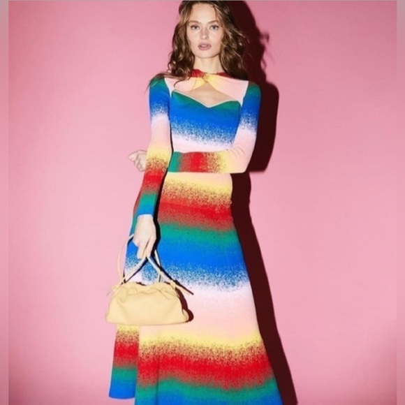 NWT Amur Vivian Daytime Rainbow Twist-Neck Knit Midi Dress Size Large - Picture 1 of 7